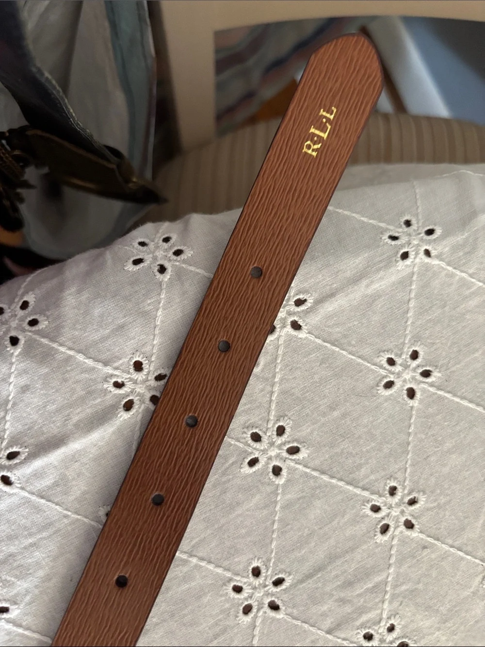 Ralph Lauren Brown Leather Belt with Gold Buckle